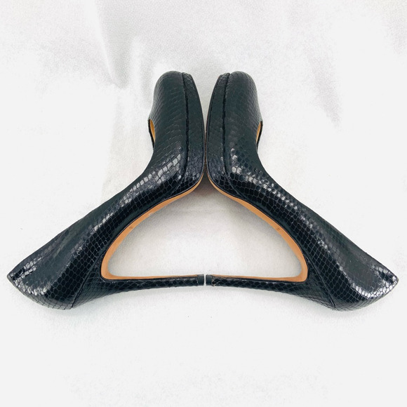 Ann Taylor 6 M‎ Classic Heels Black Leather Snake Embossed Stiletto Preppy City - Picture 7 of 12